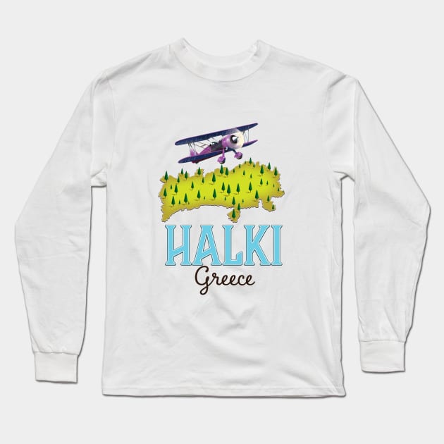 Halki Greece Map Long Sleeve T-Shirt by nickemporium1